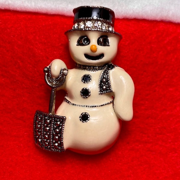 Snowman Brooch Eisenberg Ice Enameled Rhinestone & Marcasite Pin / Eisenberg Ice Holiday Christmas snowman Brooch