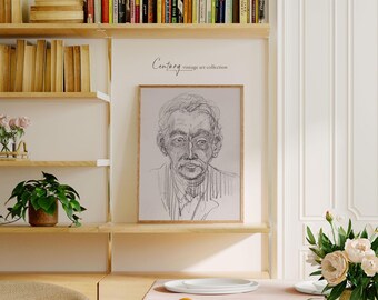 Abstracte portrettekeningschets | Vintage afdrukbare kunst downloaden | 19e-eeuwse tekening | Moderne esthetische afdrukbare muurkunst uit het midden van de eeuw