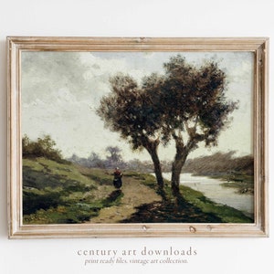 Vintage Printable Art Download | Landscape with Two Trees | 19th Century Oil Painting | Vintage Muted Aesthetic Printable Wall Art