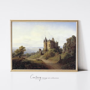 Medieval Castle in the Landscape | Vintage Printable Art Download | 19th Century Oil Painting | Fantasy Aesthetic Vintage Printable Art