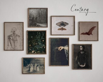 Dark Academia Printable Wall Art Bundle Gallery Set of 8 Art Prints | Spooky Dark Victorian Aesthetic Antique Wall Art | Dark Art Gallery