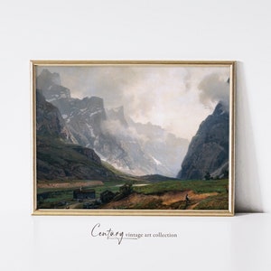Vintage Printable Art Download | Mountain Landscape Oil Painting | 19th Century Painting, Moody Rustic Aesthetic Vintage Printable Wall Art