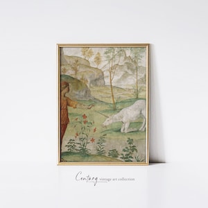 The Princess and the Unicorn | Vintage Printable Art Download | 16th Century Fresco | Fantasy Fairy Tale Medieval Vintage Printable Art
