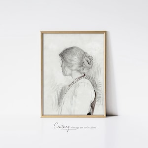 Vintage Printable Art Download | Portrait of a Girl | 19th Century Charcoal Drawing | Vintage Aesthetic Wall Decor | Printable Wall Art