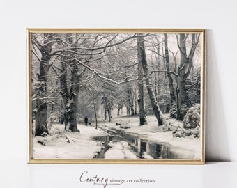 vintage Printable Art Télécharger | Paysage hivernal enneigé | Peinture à l’huile du 19ème siècle | Art imprimable de Noël Télécharger X-Mas Wall Art