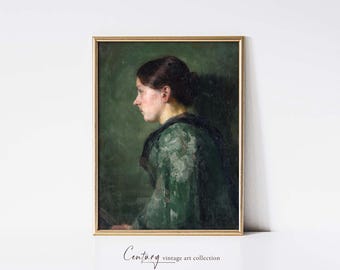Portrait of a Woman in Green | Vintage Printable Art Download | 19th Century Oil Painting | Celtic Classical Aesthetic Printable Wall Art