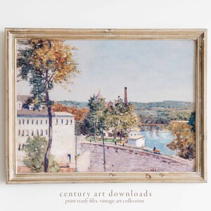 Vintage Printable Art Download | Landschaft mit Brücke | 19. Jahrhundert Ölgemälde | Bunte Vintage Landschaft Druckbare Wandkunst