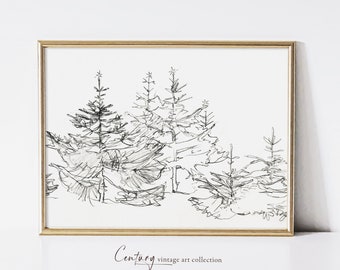 Christmas Printable Wall Art | Festive Wall Decor | Christmas Trees Charcoal Drawing | XMas Trees Illustration | Holidays Printable Wall Art