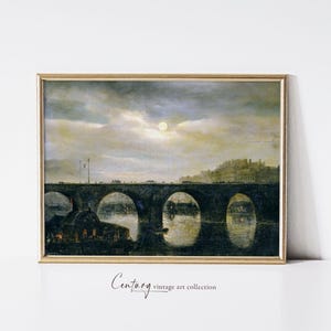 Vintage Printable Art Download | Paris Bridge in the Moonlight | 19th Century Oil Painting | Digital Printable Art Download Wall Art