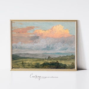 Sunset Landscape Clouds | Vintage Printable Art Download | 19th Century Landscape Oil Painting | Cloud Study | Rustic Farmhouse Home Decor