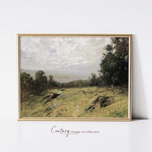 Vintage Printable Wall Art Download | Cloudy Landscape | 19th Century Painting | Digital Printable Art Download | Moody Green Landscape