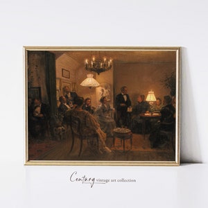 Vintage Printable Art Download / The Party / 19th Century Oil Painting / Warm Aesthetic / Printable Art Download Wall Art Home Decor