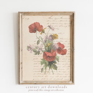 Vintage Floral Botanical Printable Art Download / Flores de acuarela en letra manuscrita / Digital Imprimible Download Wall Art Home Decor