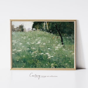 Campo de flores silvestres de primavera / Descarga de arte imprimible vintage / Campo de flores silvestres / Pintura al óleo del siglo XIX / Arte imprimible digital
