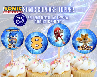 Custom Sonic cake topper Printable digital, Personalized cake topper Sonic