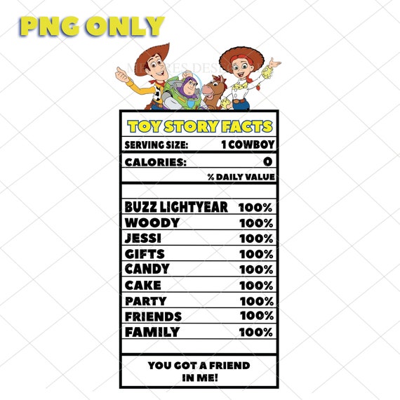 Toy Story Nutritional Facts Label PNG Only Etsy
