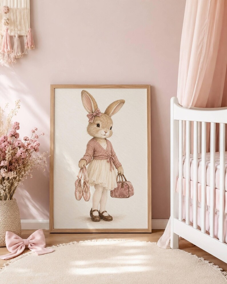 Ballerina Nursery Art, Pink Bunny Ballet Print, Animal Themed Nursery ...