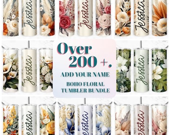 Bundle Boho Floral Tumbler Wrap Over 200+  ADD Your Own Name Sublimation Seamless Designs, Skinny Tumbler 20 oz, PNG Files Digital Download