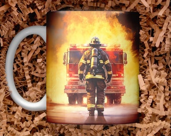 Firefighter Mug Wrap 11Oz Mug Design Png, 15Oz Mug Design Png, Fireman mug design, Sublimation Mug Wrap, Watercolor firefighter