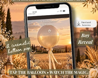 Boy Gender Reveal Video, Interactive Balloon Pop, Tap to Reveal, Digital Pregnancy Announcement, Instant Access