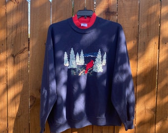 Vintage Snowy Trees and Red Cardinals Sweater Size 2XL