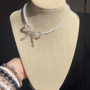 Rose Quartz Bow Choker - Coquette bow jewelry