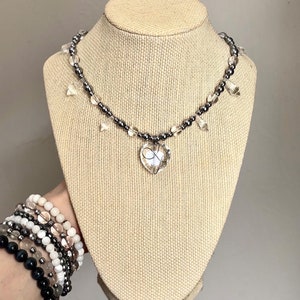 Heart of Glass - Y2k silver beaded heart necklace