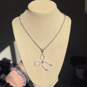 Pearl Bead Bow Necklace - coquette beaded bow necklace