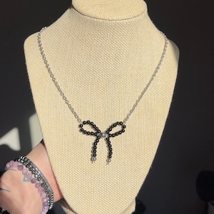 Bead Bow Necklace - coquette beaded bow necklace