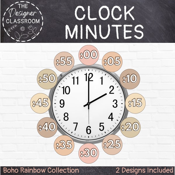 CLOCK MINUTES | Boho Rainbow Class Décor | Boho Math Resources