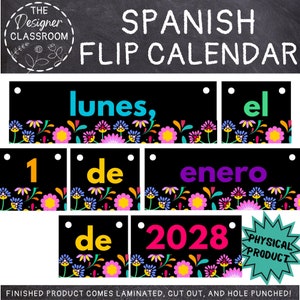 SPANISH FLIP CALENDAR | Bold Color Spanish Calendar Set | Spanish Classroom Decor | Day of the Dead Decor