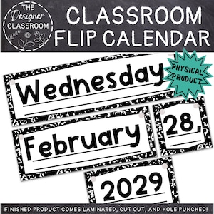 Composition Notebook Classroom Flip Calendar Laminated Black & White Decor