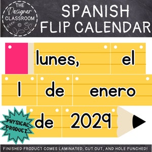 SPANISH FLIP CALENDAR | Big Pencil Spanish Calendar Set | Spanish Classroom Decor |