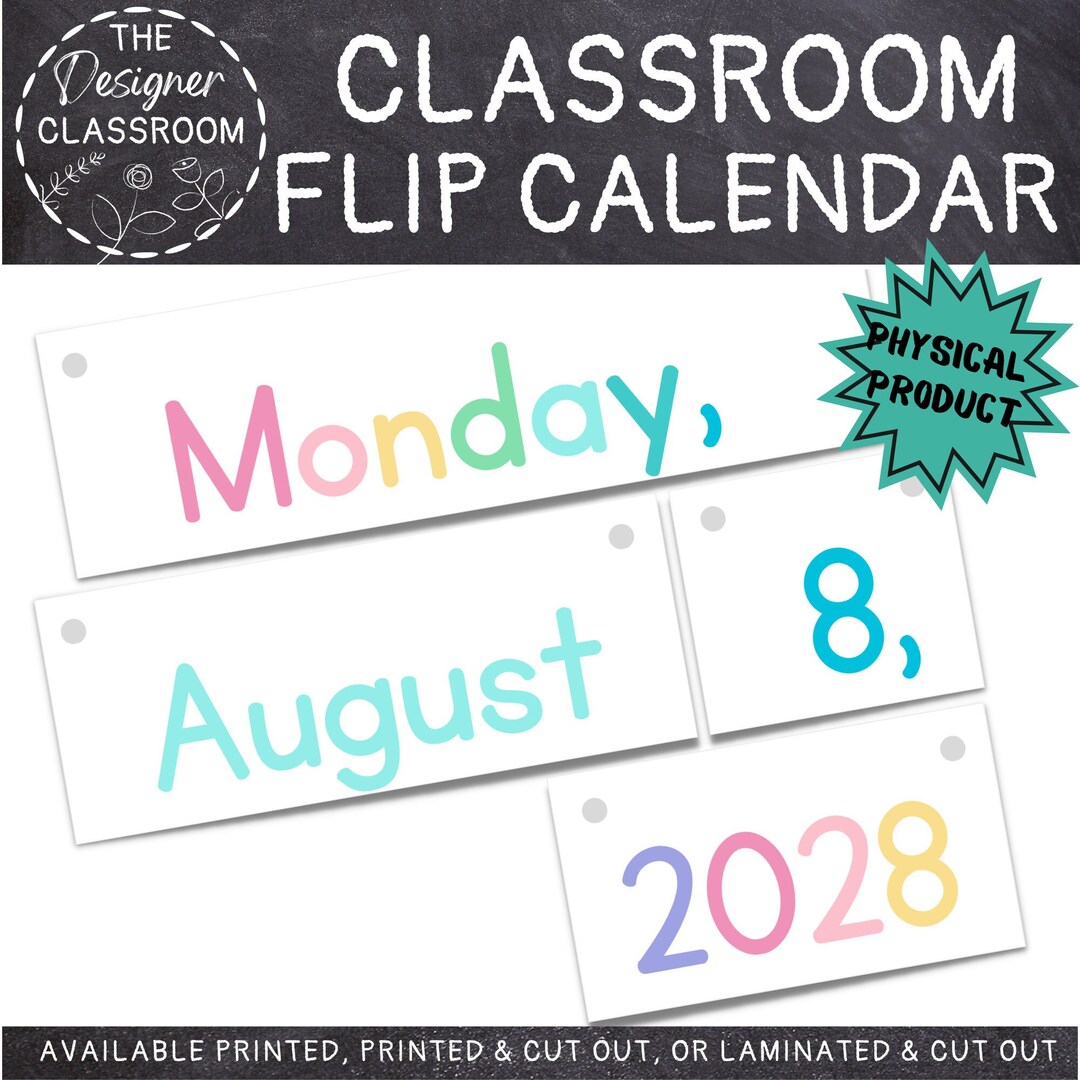 classroom-flip-calendar-pastel-rainbow-calendar-set-classroom-decor-etsy