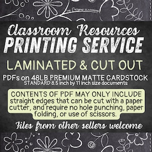SERVICE D'IMPRESSION | Décoration de salle de classe | Ressources éducatives | Laminé et découpé | Bords droits uniquement