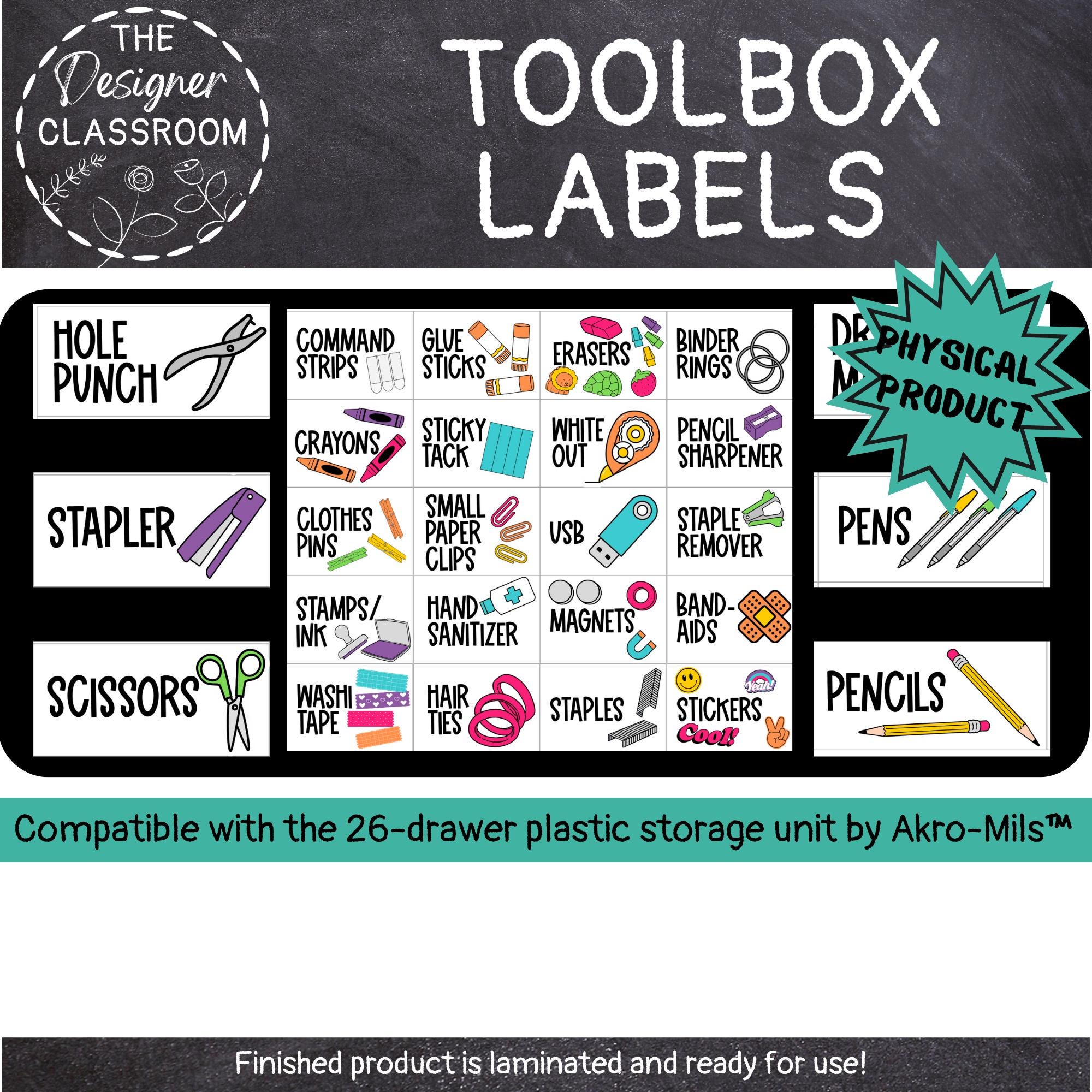 Teacher Toolbox Labels: Bright Classroom Organization, 26-Drawer System