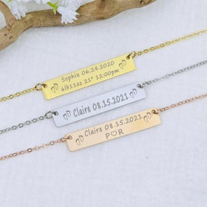 Collar personalizado para nueva mamá, nombre del bebé, fecha, tabla de altura y peso, barra, regalo para baby shower, para alma gemela, hermana, amiga, hija