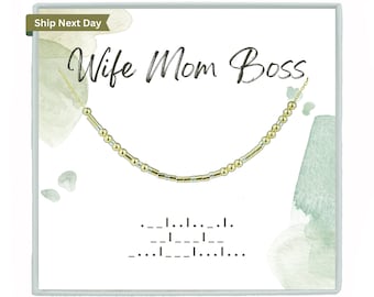 Gold Filled Morse Code Necklace - Wife Mom Boss, Personalized Gift