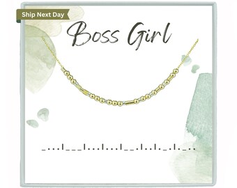 Boss Girl Morse Code Necklace: 18k Gold Filled Empowerment Jewelry