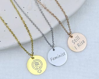 Personalized Custom Disc Necklace Women Power Feminist Jewelry Girl Boss Lady  Female Empowerment Necklace