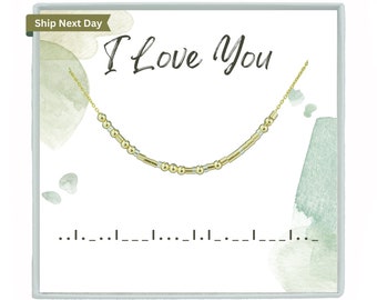 Gold Filled I Love You Morse Code Necklace, Personalized Gift