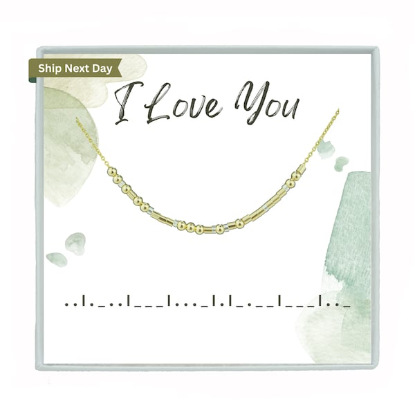 Gold Filled I Love You Hidden Morse Code Necklace or Bracelet Personalized Girl Friend Valentines Day  Daughter Mom Sister Birthday Gift