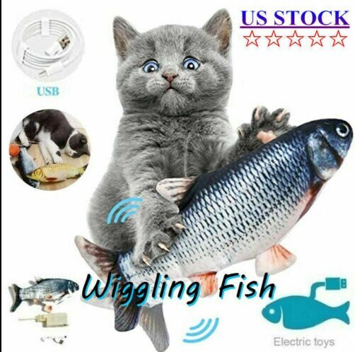 Growom Electric Fish Cat Toy Funny Interactive Pets Pillow Chew Bite Kick Supplies Catnip Toys Perfect for Cat/Kitty/Kitten Fish Flop Christmas & Halloween Gifts 