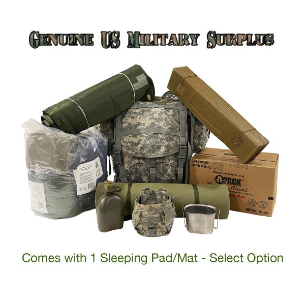 Super Combo Special - 5-Piece Modular Sleep System, 1 ACU Ruck, 1 Case APack MRE'S, 1 Canteen & 1 Canteen Cup and Choice of 1 Sleep Pad/Mat