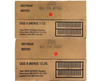 Genuine US Military Mres (Meals Ready-to-Eat) A and B Case Combo - Inspection Date: Jan 2024 or newer