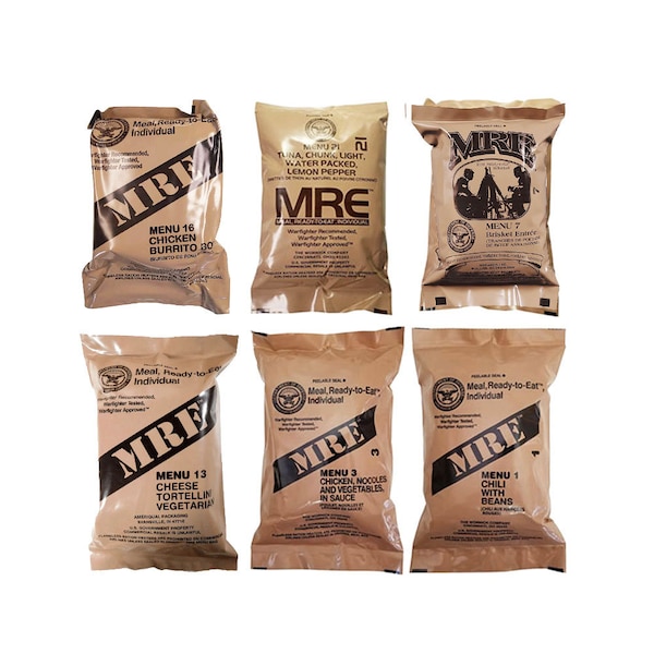 Military MREs (Meals Ready-to-Eat) Random Pack Meals - 6 pack Assorted - Meat, Veggie or Mixed