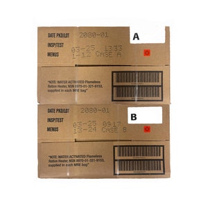 Genuine US Military Mres (Meals Ready-to-Eat) A and B Case Combo - Inspection Date: Jan 2025 or newer