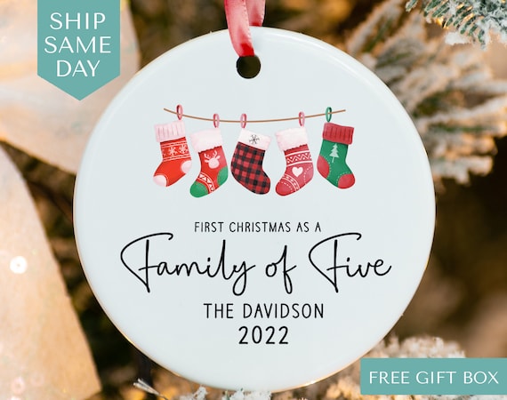 Personalized Family Christmas Ornament • Custom Family of Five Ornament • First Christmas As Family Keepsake • Christmas Gift (CO-40 Family)