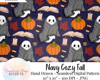 Cozy Ghost Blanket Pattern: Seamless Halloween Fabric Print (Digital Download)