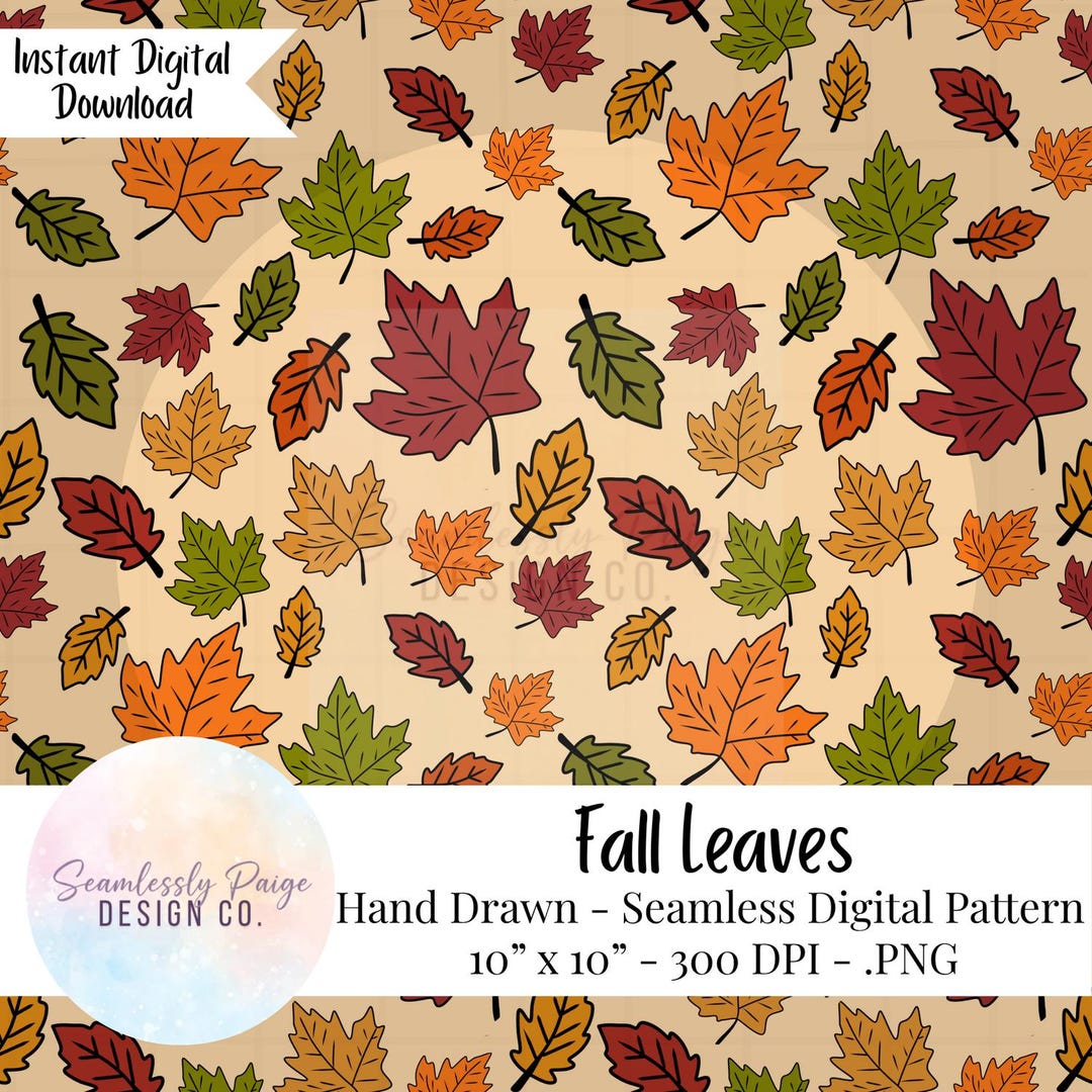 Hand Drawn Fall Leaves Seamless Pattern PNG | Autumn Digital Background ...